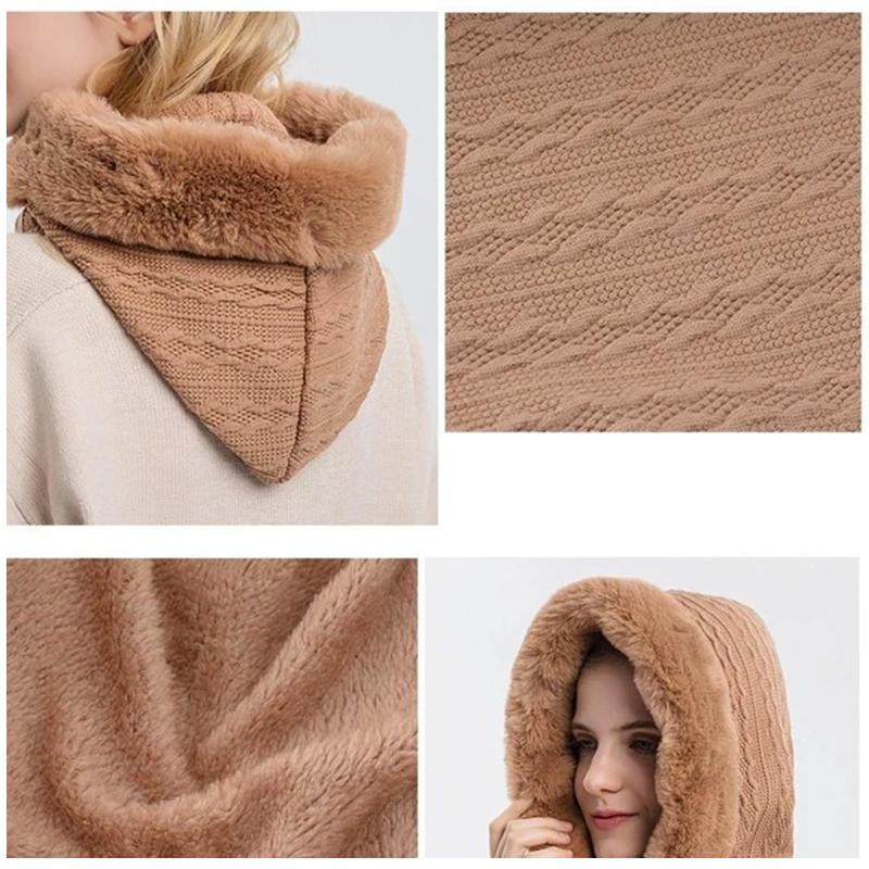 Warmer, flauschiger Kapuzenpullover mit Schal - Martina