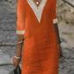 Syma - Schickes Damen Baumwoll-Leinen Kleid